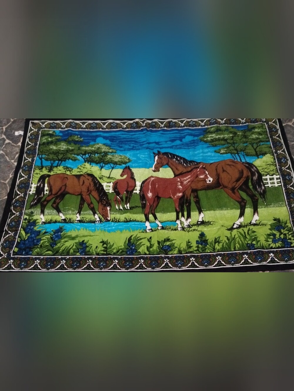 Horse Tapestry Pastoral Countryside Woven 100 % cotton made in turkey ATC VGE